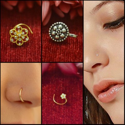 SHREEVARAM Gold-plated, Silver Plated Brass Nose Ring(Pack of 5)