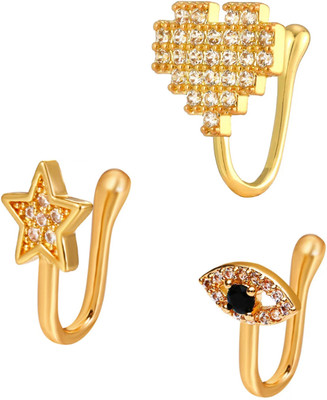 Oomph Cubic Zirconia, Crystal, Zircon Gold-plated Plated Alloy Nose Ring Set(Pack of 3)