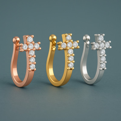Bawree Crystal Gold-plated, Silver Plated Metal Nose Ring(Pack of 3)