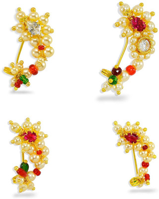 SHI Jewellery Cubic Zirconia, Pearl, Ruby, Zircon Gold-plated Plated Mother of Pearl Nathiya(Pack of 4)