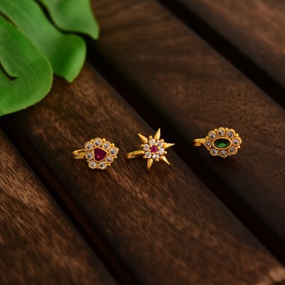 Tanusha Jewels Gold-plated Plated Brass Nose Stud Set(Pack of 3)