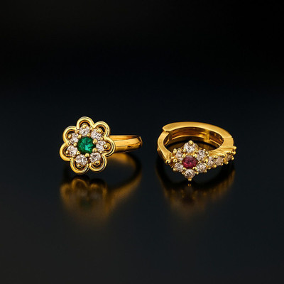 Jat Jewellers Cubic Zirconia Gold-plated Plated Brass Nose Stud Set(Pack of 2)