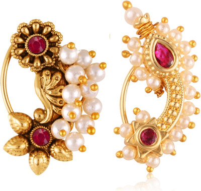 VIVASTRI Cubic Zirconia Gold-plated Plated Alloy Nathiya(Pack of 2)