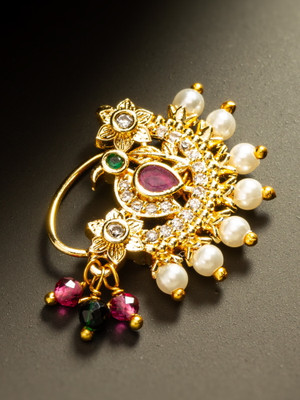 Vermont Ruby, Emerald, Pearl, Diamond Gold-plated Plated Brass Nathiya