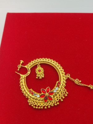 MOHINIMAA ENTERPRISES Cubic Zirconia, Ruby Gold-plated Plated Alloy Nose Ring Set