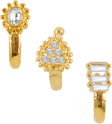 GEMRON JEWEL Diamond Gold-plated Plated Alloy Nose Stud Set(Pack of 3)