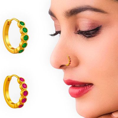 Jat Jewellers Cubic Zirconia Gold-plated Plated Brass Nose Ring Set(Pack of 2)
