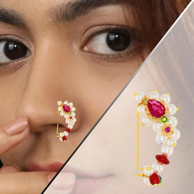 Bawree Pearl Gold-plated Plated Metal Nathiya