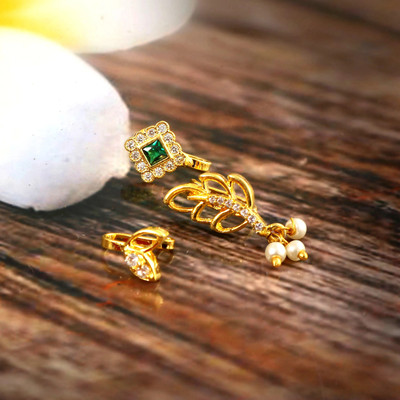 Tanusha Jewels Zircon Gold-plated Plated Brass Nose Stud Set(Pack of 3)
