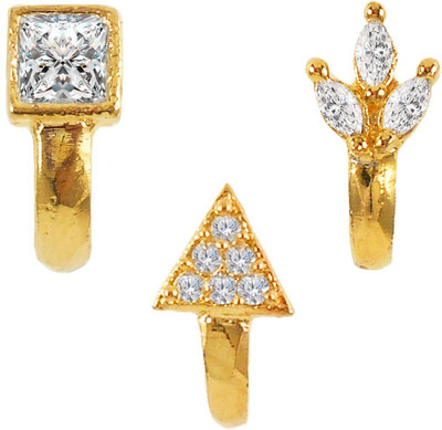 shivay Diamond Gold-plated Plated Alloy Nose Stud Set(Pack of 3)