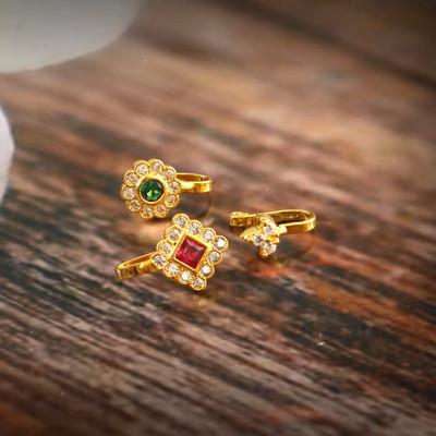 Tanusha Jewels Zircon Gold-plated Plated Bone Nose Stud Set(Pack of 3)
