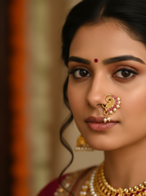 Anj Pearl Gold-plated Plated Alloy Nathiya