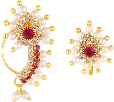 VIGHNAHARTA Cubic Zirconia, Pearl Gold-plated Plated Brass Nathiya(Pack of 2)