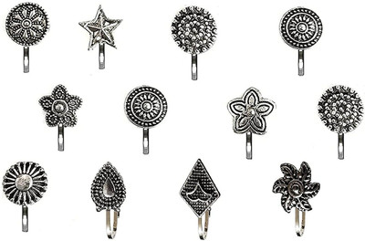 bhumi creation Ruby Black Silver Plated Alloy Nose Ring Set