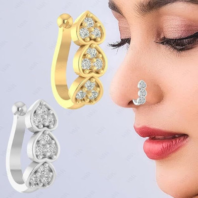 Bawree Crystal Gold-plated, Silver Plated Metal Nose Stud Set(Pack of 2)