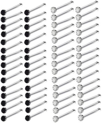 THANU'S CRAFT Cubic Zirconia, Onyx Black Silver Plated Sterling Silver, Metal Nose Stud Set(Pack of 60)