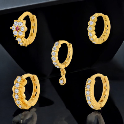 Jat Jewellers Ruby Gold-plated Plated Brass Nose Ring(Pack of 5)