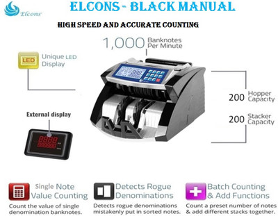 ELCONS BLACK MANUAL Note Counting Machine(Counting Speed - 1000 notes/min)