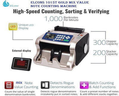 ELCONS MIX VALUE GOLD BLACK Note Counting Machine(Counting Speed - 1000 notes/min)