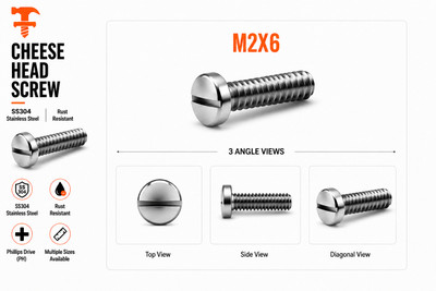 fasteners farm Bolt SS304 Cheese Head Screw M2x6 Pack of 50(2x6mm)(Stainless Steel)