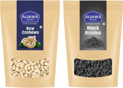 Aldeira Premium Raw Cashew Nuts (200g) and Black Raisin (200g) Dry Fruits Combo Pack- Cashews, Raisins(2 x 200 g)
