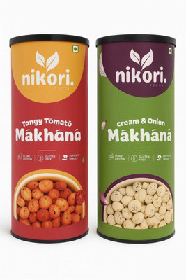NIKORI.FOODS Tangy Tomato & Cream Onion Makhana | Crunchy & Tasty Snack | 77g Each Pack Fox Nut(2 x 77 g)