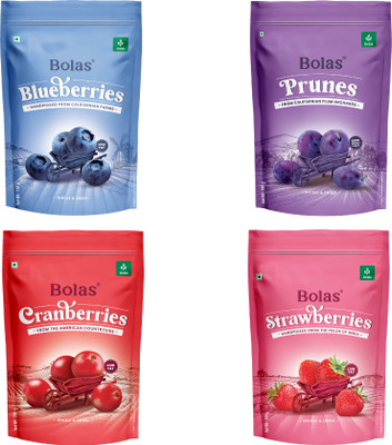 Bolas Dried Berries Combo Pack - Cranberries, Blueberry, Strawberries, Prunes(4 x 187.5 g)