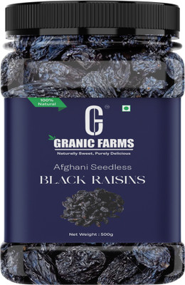 GRANIC FARMS Premium Seedless Black Raisins| Kishmish Without Seeds| Dry Grapes| Raisins(1 x 500 g)