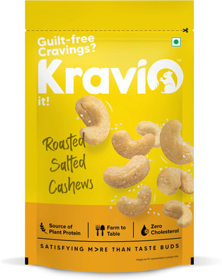 Kravio Premium Roasted Salted, Zero Cholesterol Natural Whole Kaju Nuts & Dry Fruits Cashews(1 x 200 g)