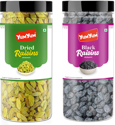 YUM YUM Dry Fruits combo pack of Black Raisins & Green Raisins | kismis kishmish 500G - Raisins(2 x 250 g)