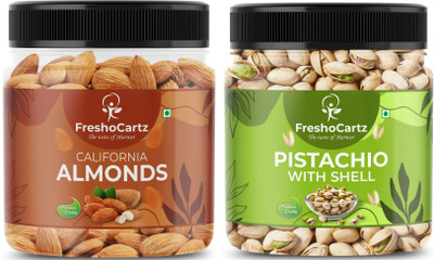 FreshoCartz Dry Fruits Combo | Almonds and Pistachios 250gm Each | Badam Pista Combo Almonds, Pistachios(2 x 250 g)
