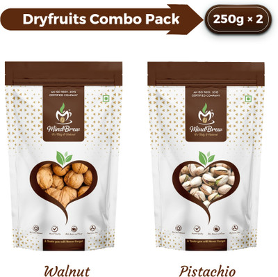 MindBrew Dry Fruits Combo Pack of In shell Walnut,Roasted and Salted Pistachios 250g each Walnuts, Pistachios(2 x 250 g)