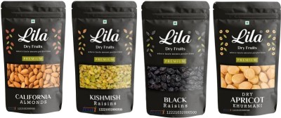 lila dry fruits Almond(200gm), Green Raisin(200gm), Black Raisin(200gm) & Apricots(200 gm) Combo Almonds, Raisins, Apricots(4 x 200 g)