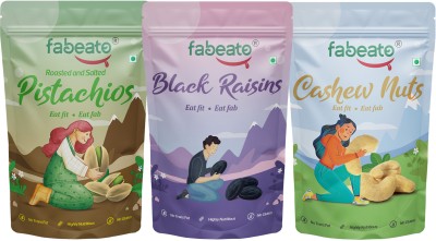Fabeato Premium Whole Raw Cashews, Afghani Seedless Black Raisins, Roasted & Salted Pistachios(3 x 200 g)