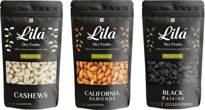 lila dry fruits Cashew (100gm), Almond(100gm) & Black Raisin(100 gm) Combo | Kaju Badam Kishmish Almonds, Cashews, Raisins(3 x 100 g)