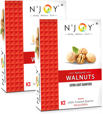 N'Joy Natural Extra Light Quarters Vacuum Packed Walnuts Kernels Walnuts(2 x 250 g)