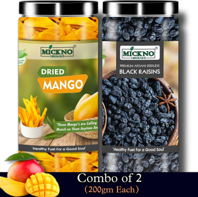 mickno organics Combo Dried Mango Slice & Black Raisin (Kali Kishmish) Dry Fruits 200g Each, Raisins, Mango(2 x 200 g)