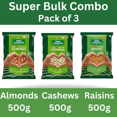 Tata Sampann Combo of Premium Cashew 500g,California Almonds 500g & Raisins seedless 500gm-> Almonds, Cashews, Raisins(1500 g)