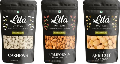 lila dry fruits Cashew (150gm), Almond(150gm) & Apricot(150gm) Combo | Kaju Badam Khubani Combo Almonds, Cashews, Apricots(3 x 150 g)