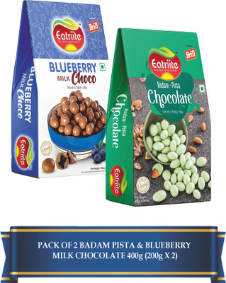 Eatriite Milk-chocolate Blueberries & Pista-Chocolate Coated Badam 400g(200g X2) Almonds(2 x 200 g)
