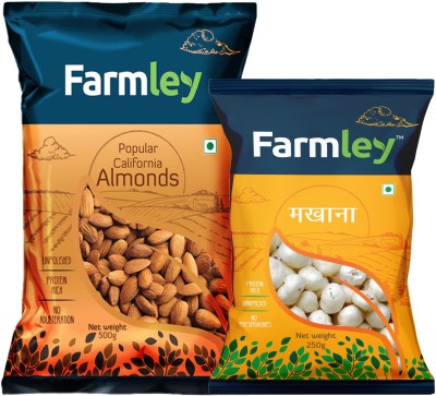 Farmley Popular Almonds 500g, Gold Makhana 250g Combo- 750g Assorted Seeds & Nuts(750 g)