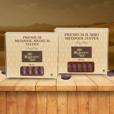 Majestic Medjool Daily Delight Pack Medjool Dates | Jumbo & Medium Medjool Dates 500g + 500g Dates(1 x 500 g)