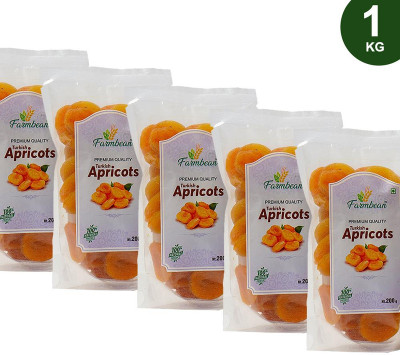 Farmbean Turkish Apricots|Edible Raw Apricot Dry Fruits|Healthy Morning Snack|Gluten Free Apricots(5 x 200 g)
