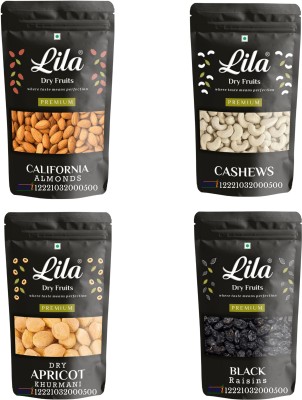 lila dry fruits Almond(100gm), Cashew (100gm), Black Raisin (100gm) & Apricots(100 gm) Combo Almonds, Cashews, Raisins, Apricots(4 x 100 g)