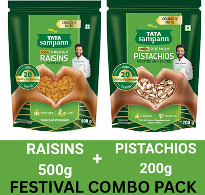 Tata Sampann Festival Combo Pack Of Premium Raisins/Kishmish 500gm And Roasted Pista 200gm, Raisins, Pistachios(1 x 700 g)