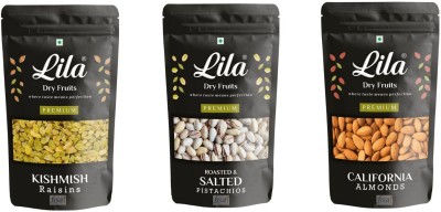 lila dry fruits Almond(200gm),Pistachios(200 gm) Green Raisin(200gm) Combo |Badam Pista Kishmish Almonds, Pistachios, Raisins(3 x 200 g)