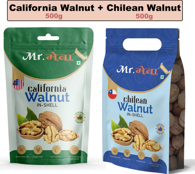 Mr.meva Premium Walnut Combo – California & Chilean Walnuts (500g Each) In Shell Walnuts(2 x 500 g)