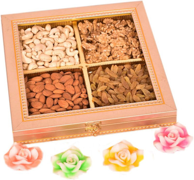 FOOD LIBRARY THE MAGIC OF NATURE Diwali Special Dry Fruit Pack Gift Hamper with Candles ( mm 1368) Almonds, Cashews, Walnuts, Raisins(1 x 800 g)