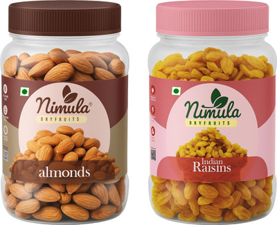 nimula Dry fruits combo pack of 2 Badam kishmish Dry fruits Almonds, Raisins(2 x 100 g)