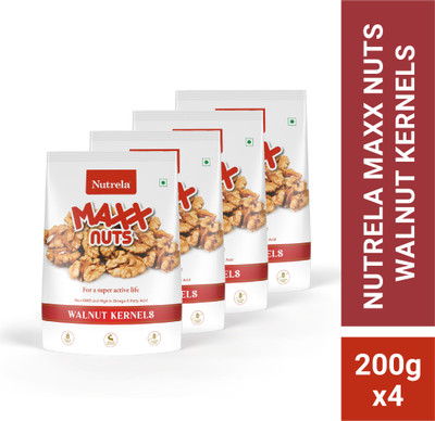 NUTRELA Maxx Walnut Kernals Without Shell, Akhrot Giri, Dry Fruits Snacks Walnuts(4 x 200 g)